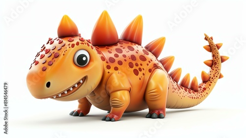 A delightful 3D rendering of a cute stegosaurus  showcasing intricate details and a joyful expression  set against a pristine white background. Perfect for adding a touch of whimsy to childr