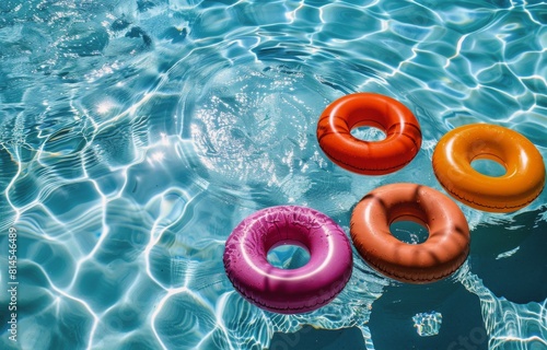 Three Inflatable Floats Drifting in Pool Water