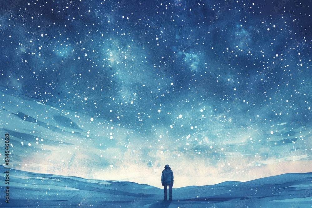 A person standing in a snowy field, suitable for winter themes A person standing in a snowy field, suitable for winter themes