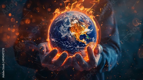 An illustration of Earth globe burning to ashes  destroying America from fire  illustrating climate change  extreme heat and global warming.