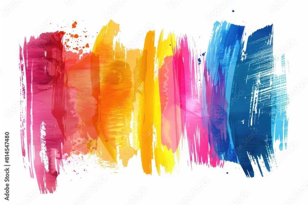 Vibrant rainbow of paint splatter on a clean white surface. Perfect for artistic projects or backgrounds