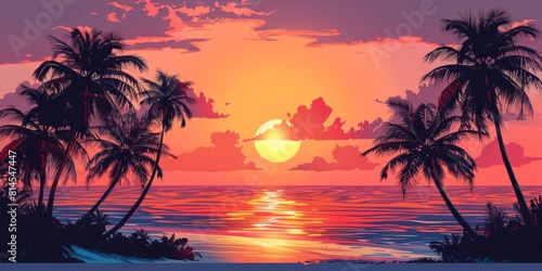 Silhouette of palm trees on a tropical beach at sunset