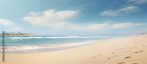A picture of a sandy beach with plenty of empty space for adding text or images. with copy space image. Place for adding text or design © vxnaghiyev