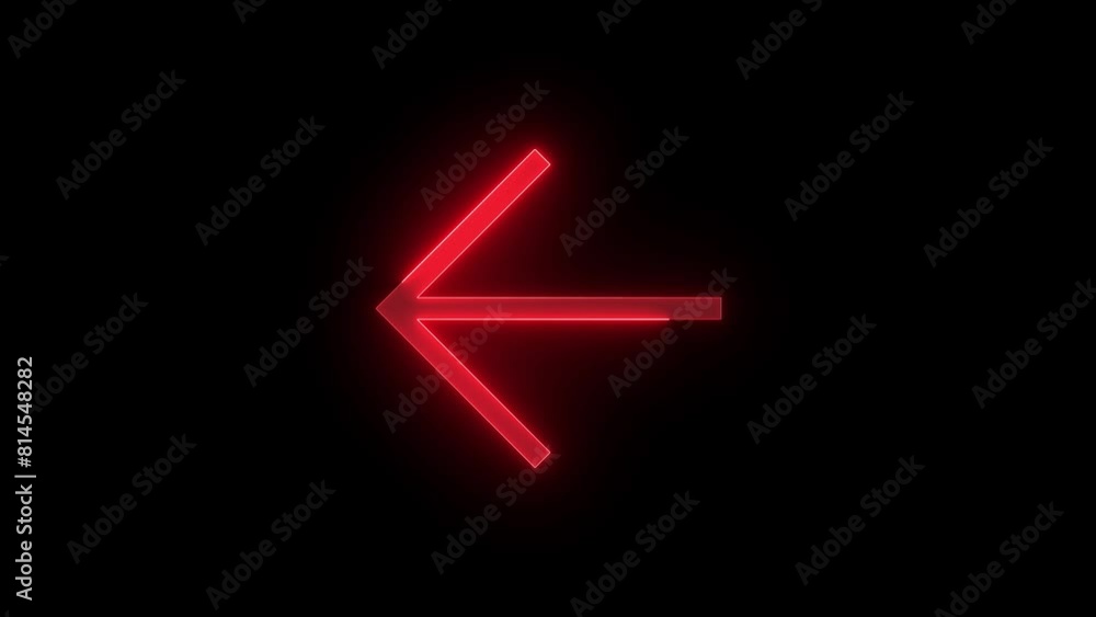 Back arrow icon glowing neon red color animation black background Back arrow icon glowing neon red color animation black background
