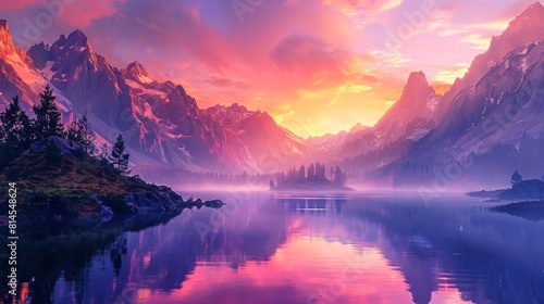 Fantastic panoramic view of the mountains reflected in the lake