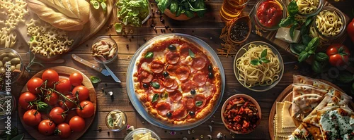 Obraz  z motywem Italian Food. Pizza and Pasta