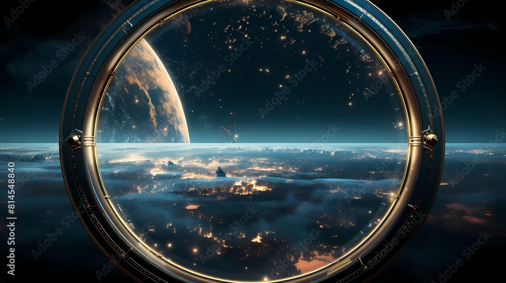 Digital technology explores the universe space window poster background