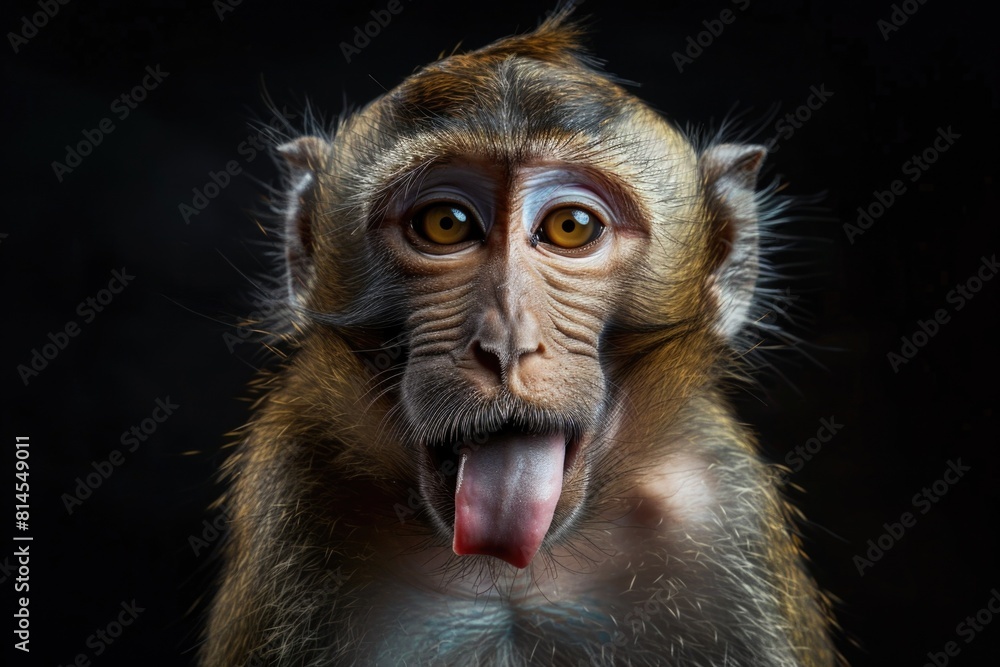 Close up of a monkey with tongue out, perfect for animal lovers
