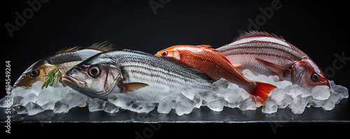 Fresh fish on ice, seafood, generated ai 