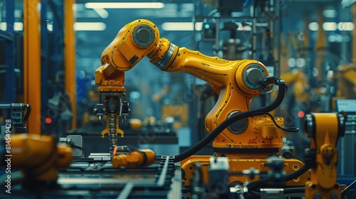 Industrial robot arm in factory production line. Smart industry concept.