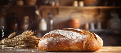 A copy space image features artisan German bread displayed on a rustic wooden surface at a local bakery