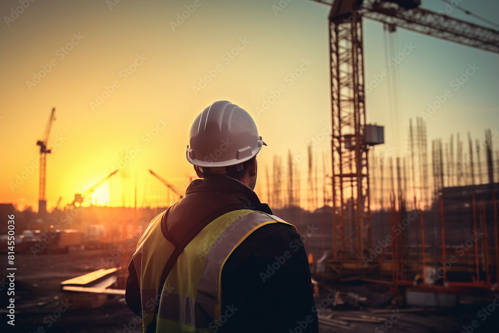 Generative AI picture Portrait of construction worker wearing a protective safety uniform clothes helmet at big building Generative AI picture Portrait of construction worker wearing a protective safety uniform clothes helmet at big building