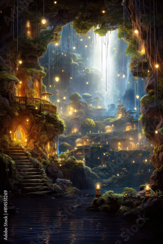 Fantasy landscape with a fantasy temple in the middle of the forest3