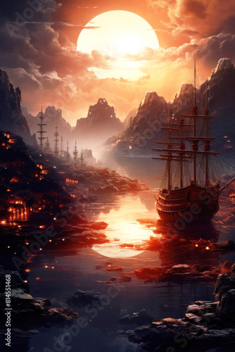 Fantasy landscape with a fantasy temple in the middle of the forest14