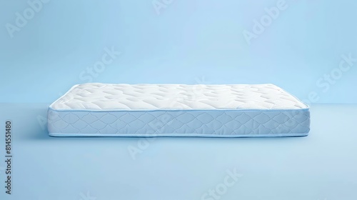 A new, clean, white mattress isolated on a blue background. photo