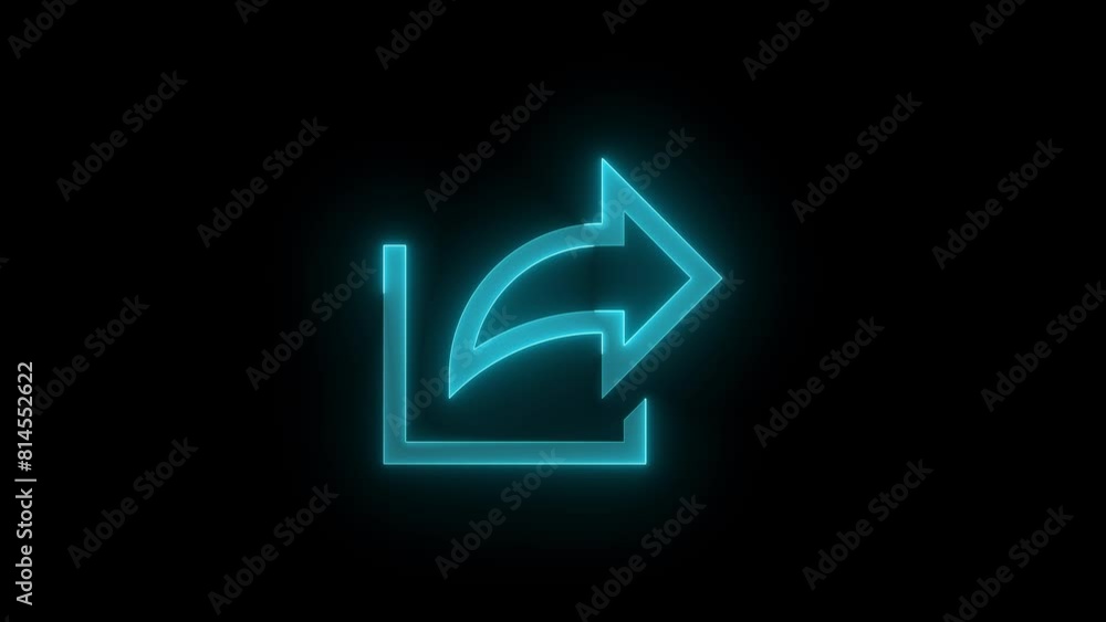 Share symbol icon glowing neon cyan color animation black background Share symbol icon glowing neon cyan color animation black background