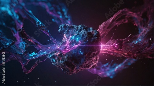 Abstract pink balck and blue colors background illustration. Vibrant science  space  galaxy  energy  dark matter wallpaper design concept.