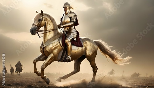 Create an image of a golden horse carrying a rider upscaled_4