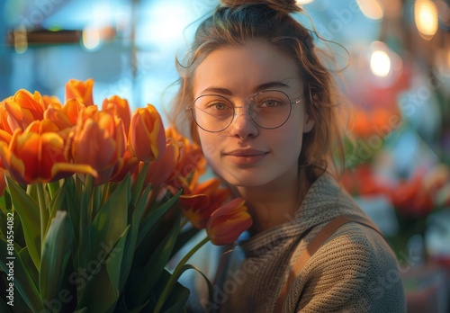 Woman Standing in Front of Bunch of Flowers