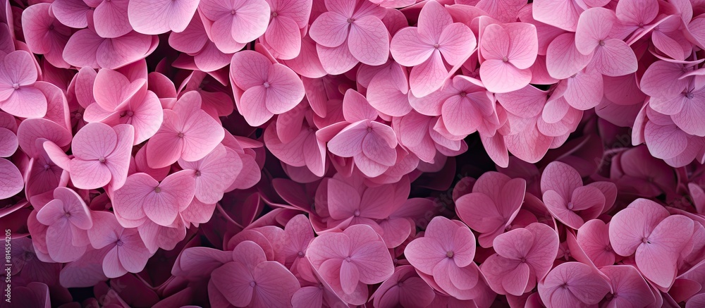 Obraz premium A captivating backdrop of blooming pink hydrangea flowers with copy space image