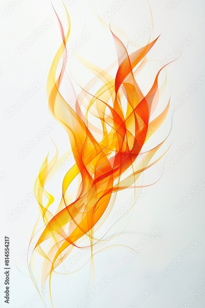 Abstract design featuring a fire motif with sparse clean lines on a plain white background Abstract design featuring a fire motif with sparse clean lines on a plain white background