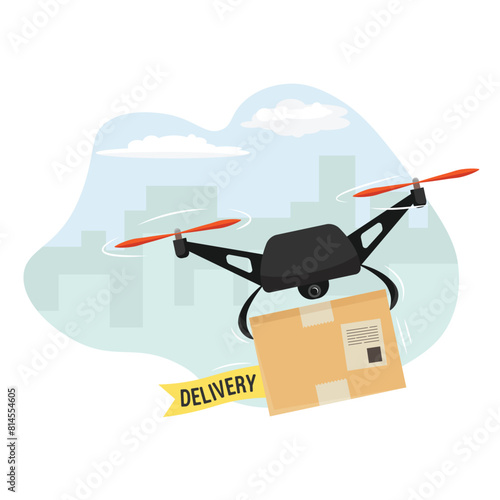 Drone delivery service. Drone carrying a package