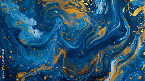 Blue gold colour with waving waves swirls liquid