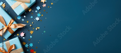 A top view of a blue table ...