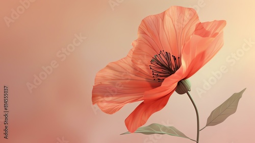 A beautiful 3D rendering of a red poppy flower. The petals are delicate and the colors are vibrant.