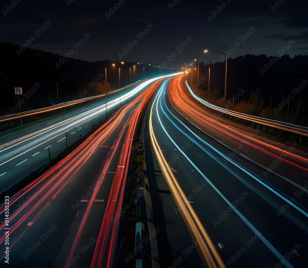 highway street in night time, motion blur