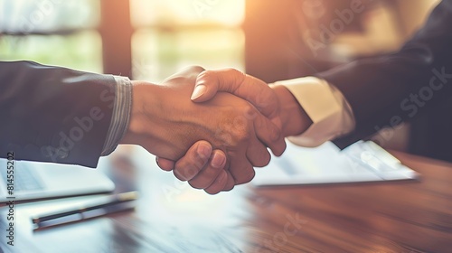 Professional handshake closing a deal at a bright office space