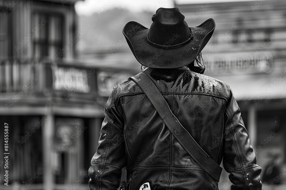 Generative AI picture Portrait of wild west retro movie western city town with cowboys and cowgirls and horses Generative AI picture Portrait of wild west retro movie western city town with cowboys and cowgirls and horses