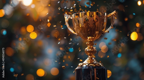 Shiny Golden Trophy on Dark Background