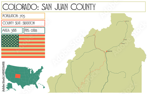 Large and detailed map of San Juan County in Colorado USA.