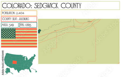 Large and detailed map of Sedgwick County in Colorado USA.