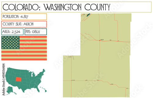 Large and detailed map of Washington County in Colorado USA.