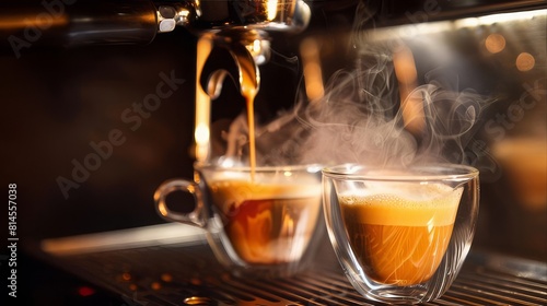 Two cups of liquid coffee are poured into a home appliance