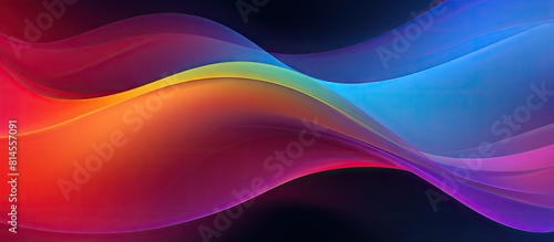 Colorful abstract design of a dark grainy color gradient wave background in purple red yellow blue and green colors The poster like banner has a black copy space image