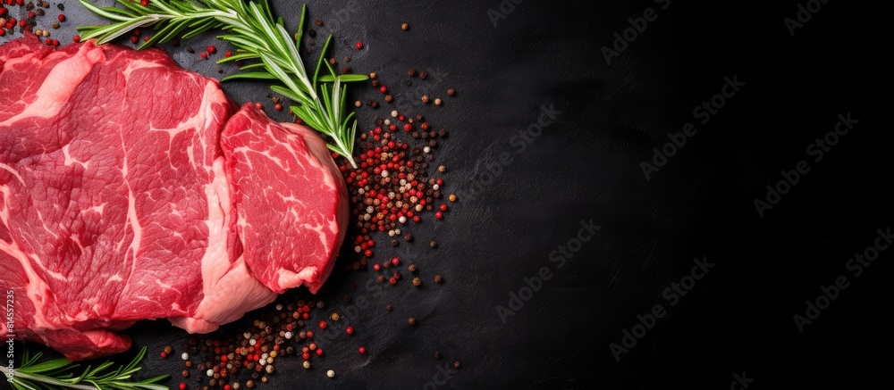 A top view image featuring raw organic beef or lamb meat placed on a white table providing ample copy space