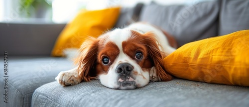 Brown and White Dog Laying on Top of Couch