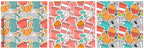 Coffee Time Seamless Pattern Design With Cacao Beans, Grains and Jug in Cartoon Flat Illustration