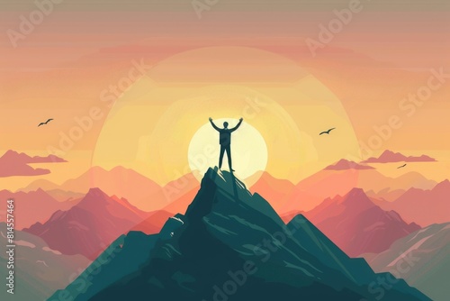 A person standing on the peak of a mountain. Suitable for adventure or success concepts