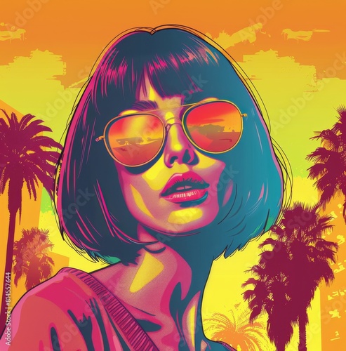 Woman With Sunglasses and Palm Trees