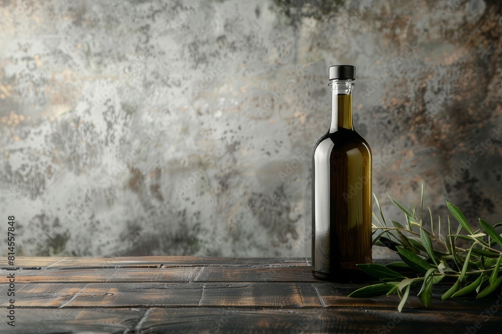 stylish olive oil bottle on a dark wooden