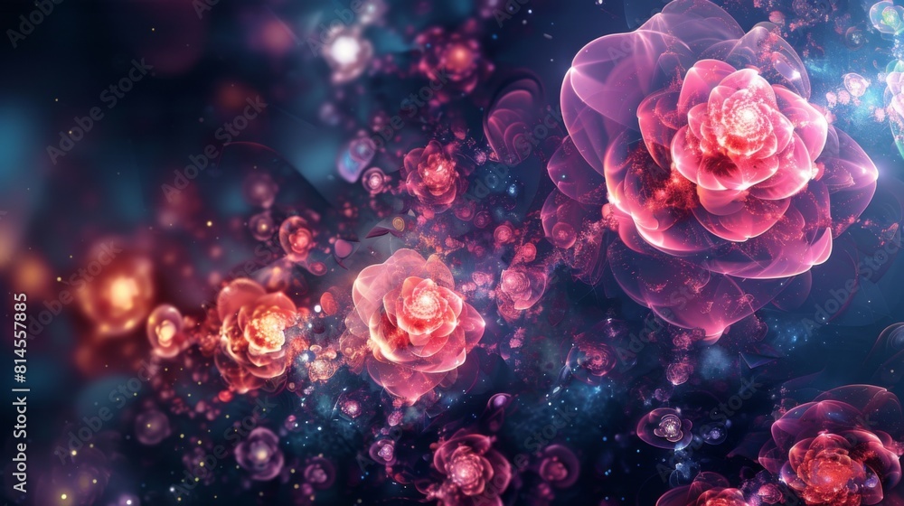 Dark background adorned with delicate pink and blue flowers Dark background adorned with delicate pink and blue flowers