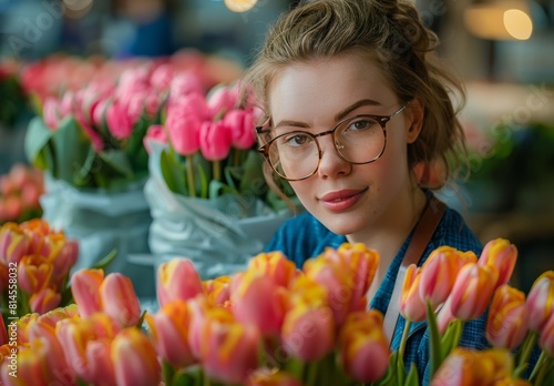 Woman Standing in Front of Bunch of Flowers