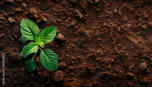 Vibrant green sprout emerges from rich, textured soil, symbolizing growth and environmental sustainability in celebration of World Soil Day