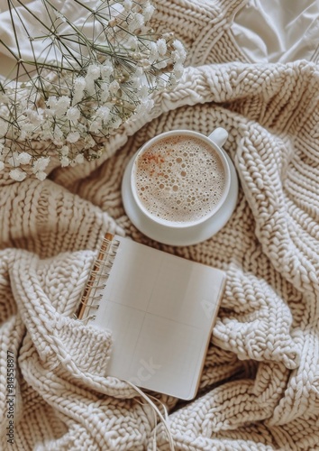 Coffee Cup and Book on Blanket