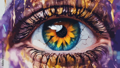 Eine Sonnenblume in der Iris eines menschlichen Auges. Vektor - Grafik photo