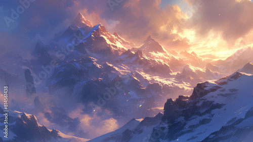 2D snowy mountain view illustration